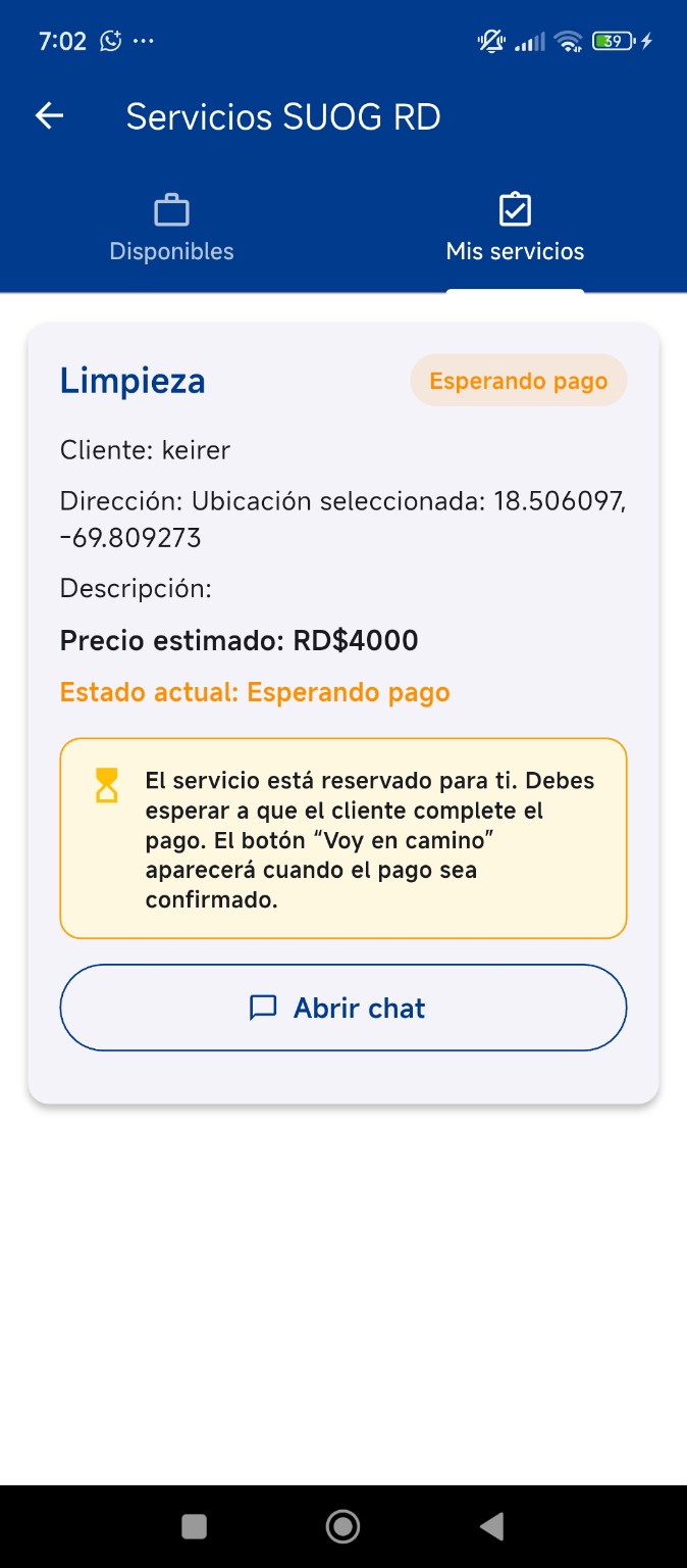 Seguimiento de servicio activo en SUOG RD